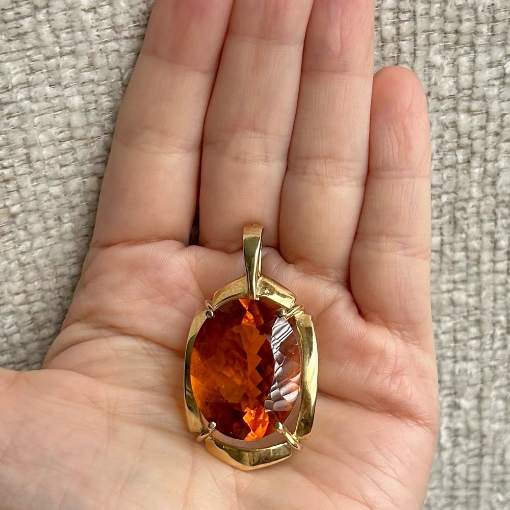 Exquisite Oversized Madeira Citrine 14K Gold Enhancer Pendant - Picture 6 of 15